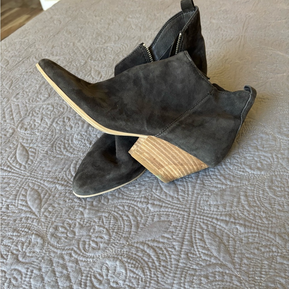 Black Suede Ankle Boots with Wooden Heel